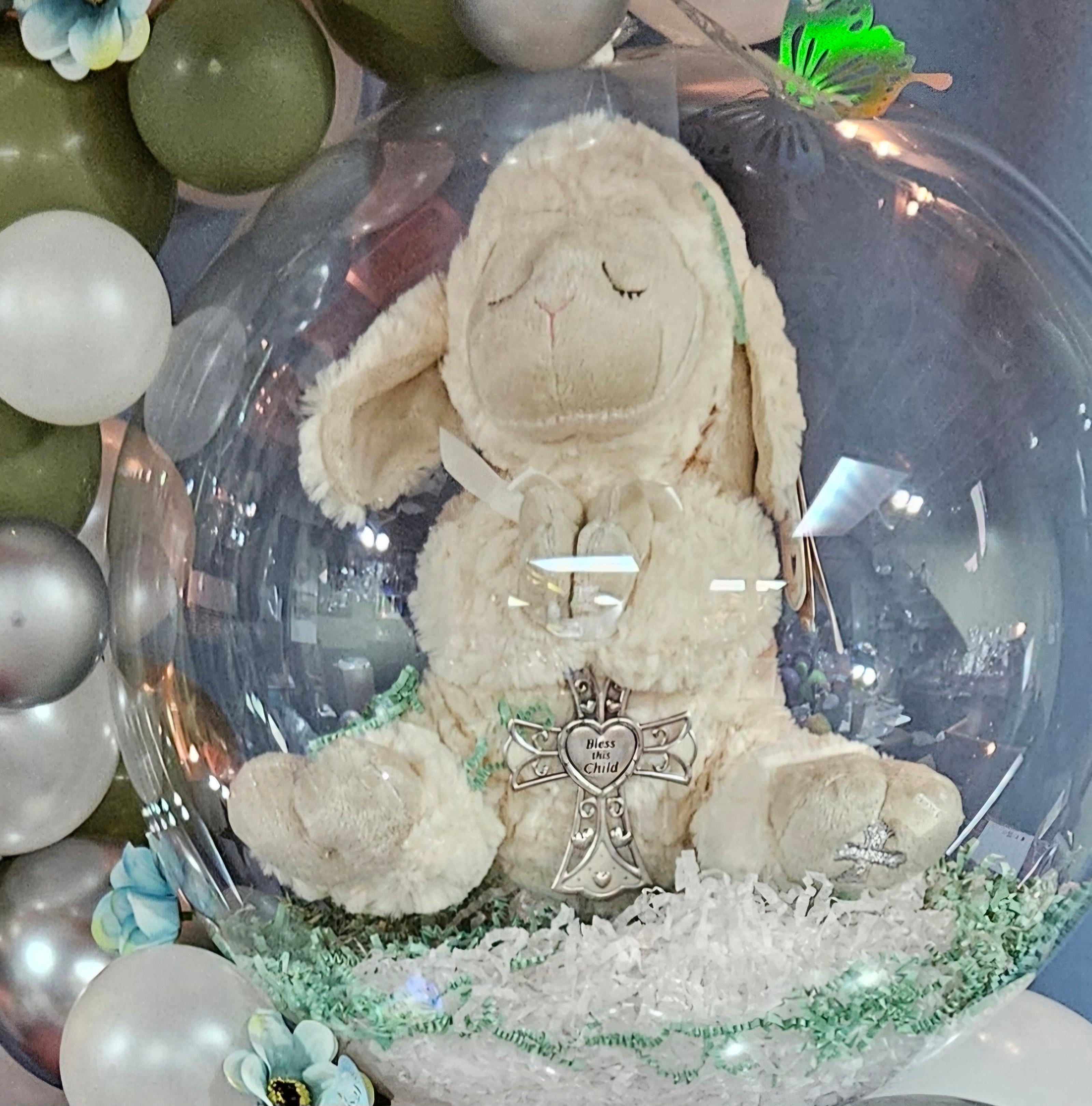 lamb plush toy in stuffed balloon for baby shower