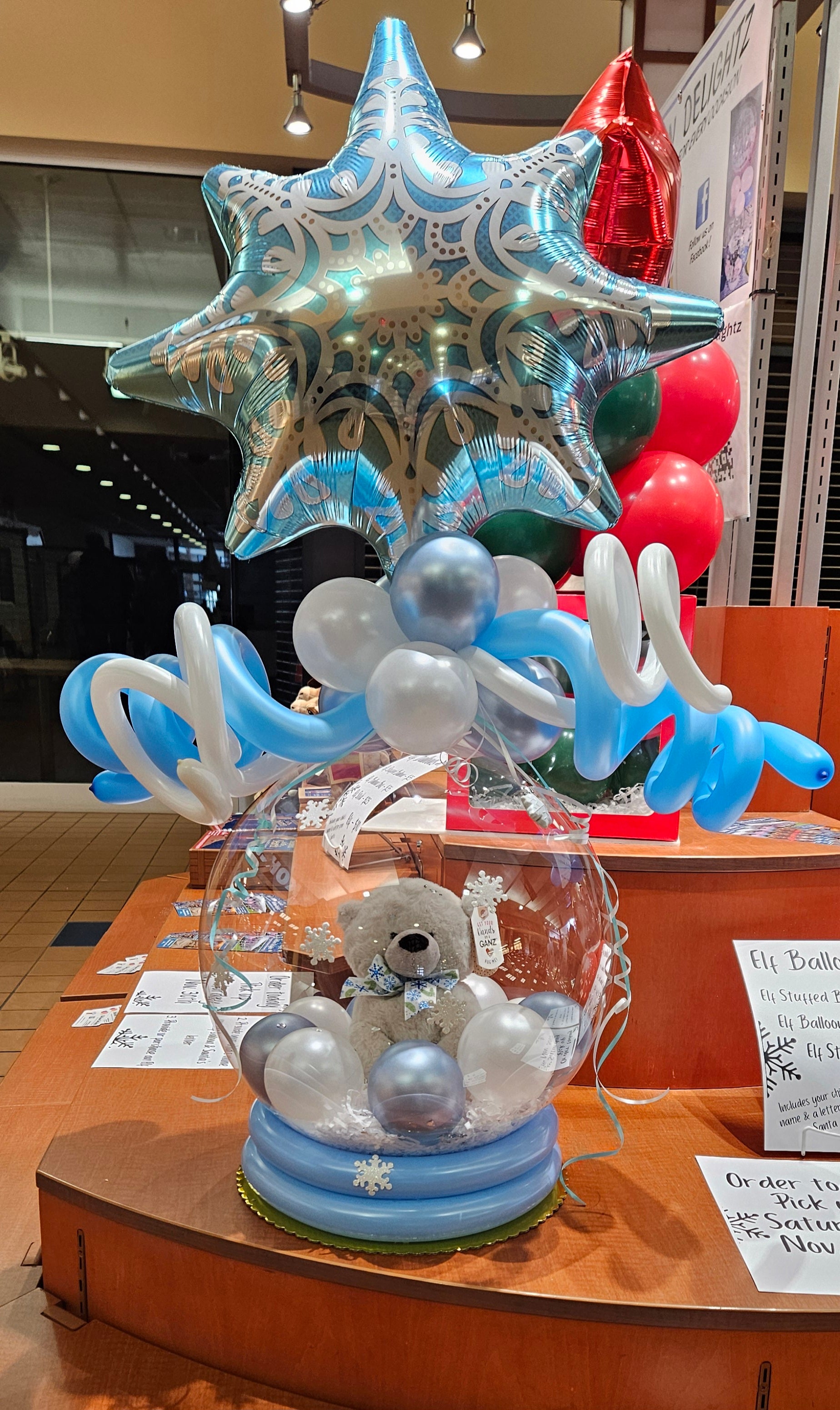 snowflake bear plush toy in a stuffed balloon